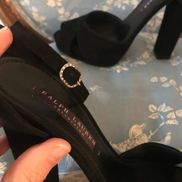 MINT! Ralph Lauren Purple Label Kabria Black Suede Heel - Picture 10 of 14